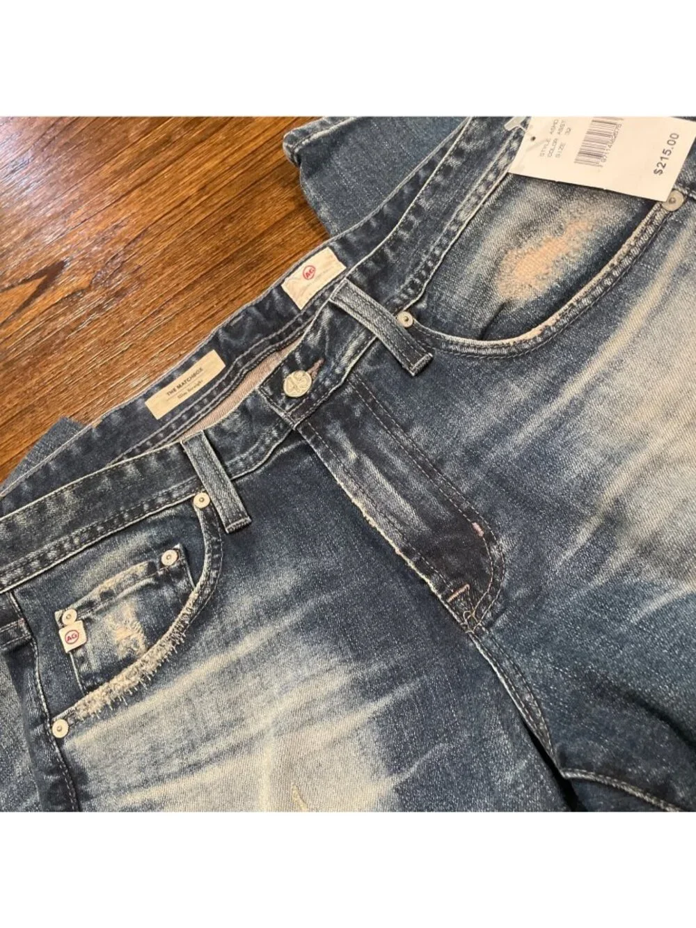 AG Matchbox Slim Straight Jean 32x33 Dark Wash Distressed Faded Stretch Denim